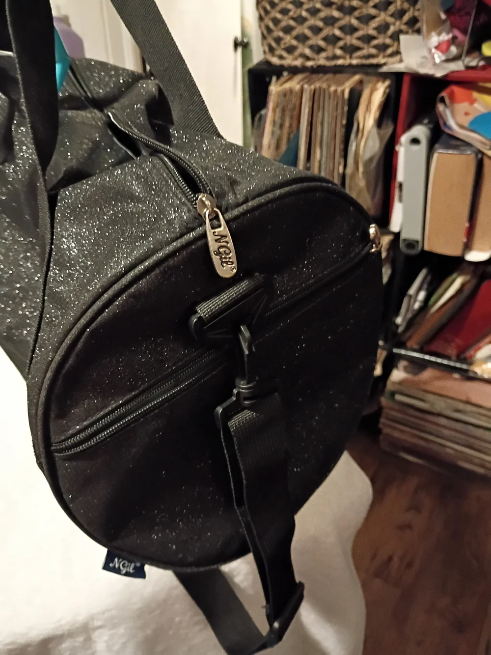 Source Unknown Black Tote with Teal Embroidery and Teal Bow
